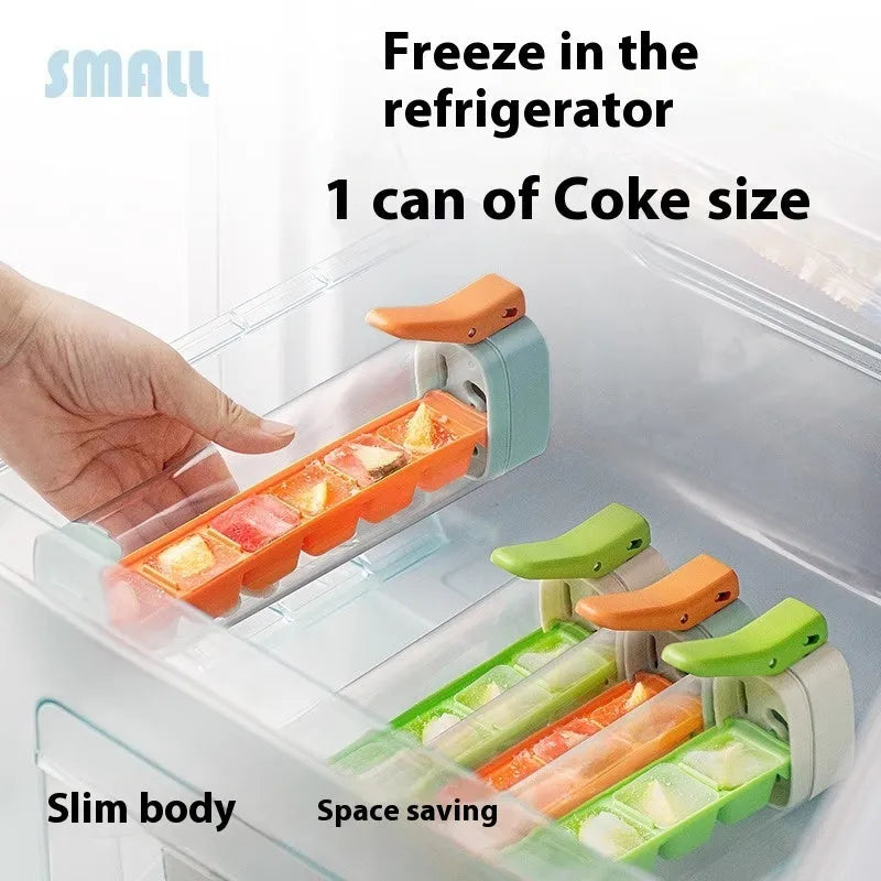 Food grade plastic ice cube tray with one-press release lever and storage box in Maldives blue or pearl white