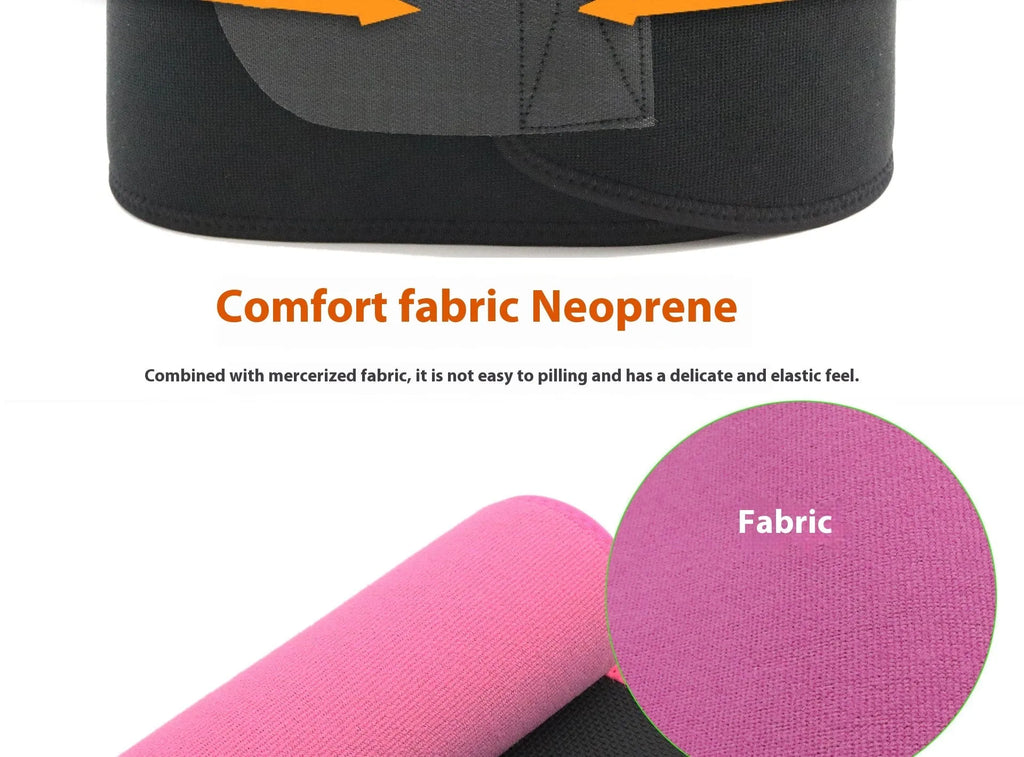 Black neoprene lumbar support waist belt for fitness and running.