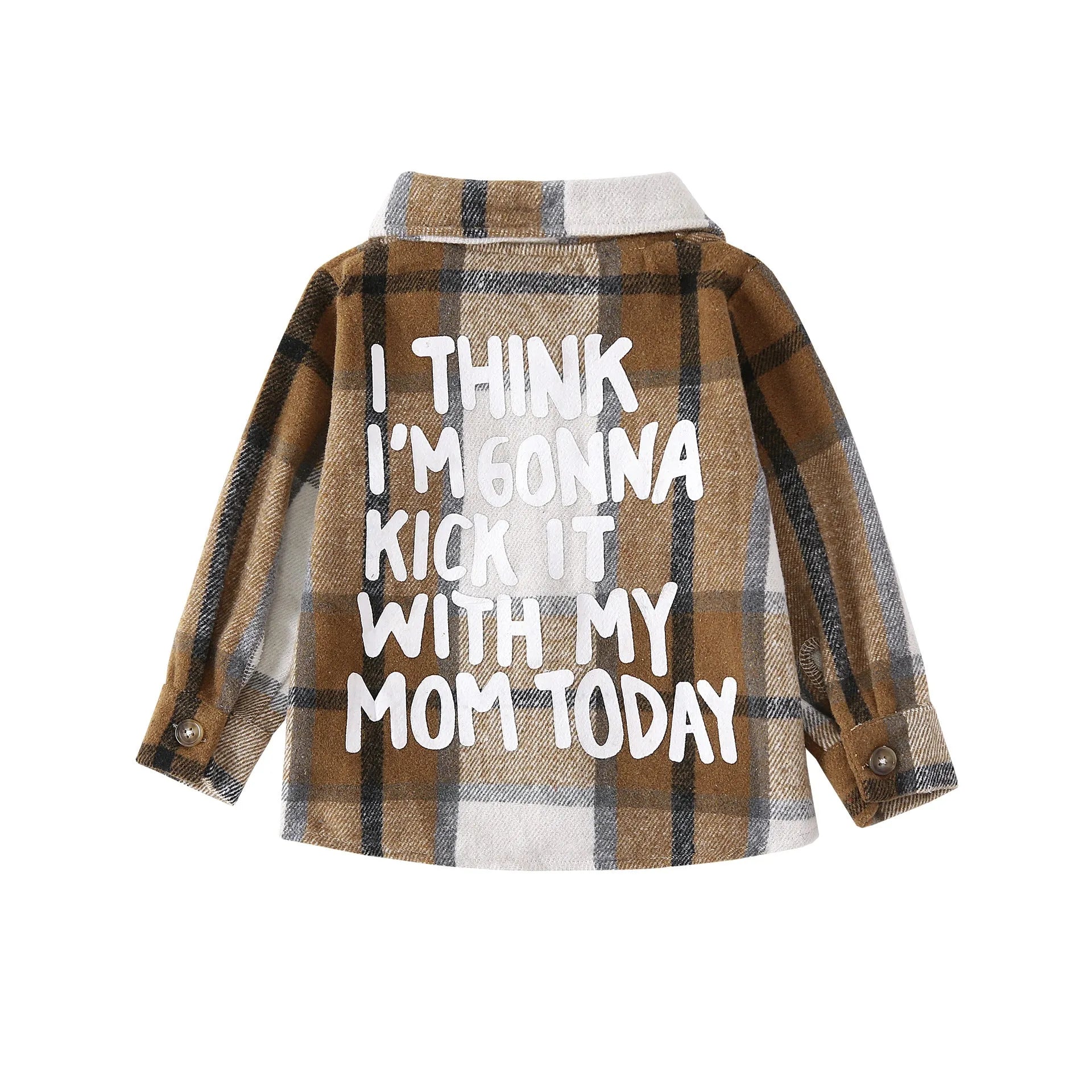 Children's fleece plaid t-shirt in combed cotton with long sleeves and letter print, neutral style