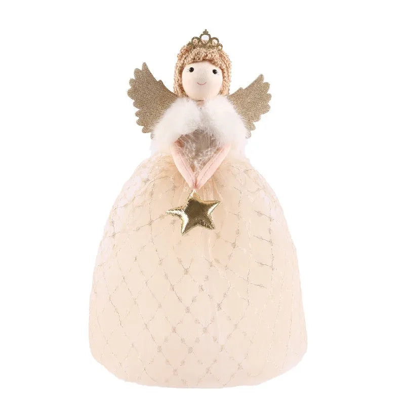 Angel little girl doll ornament in non-woven fabric, gold colour, 26 by 15 centimetres