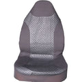 Black quilted PU car seat cover with plastic attachment hooks laid flat