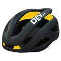 Adult mountain bike helmet in matte black with coloured accents, showing adjustable fit and breathable vents.