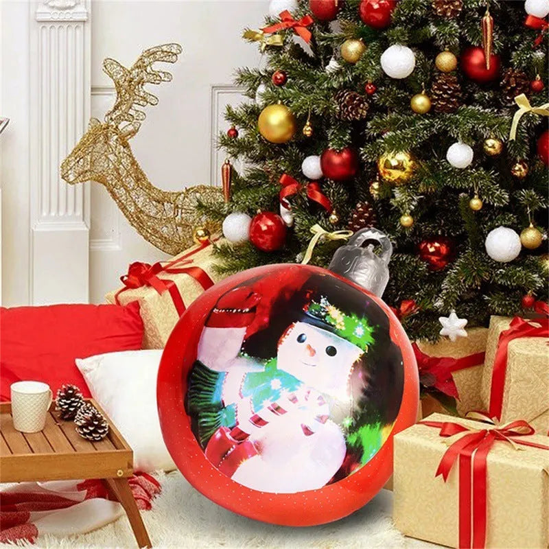 Large red and white striped inflatable PVC Christmas ball ornament with a 60cm diameter.