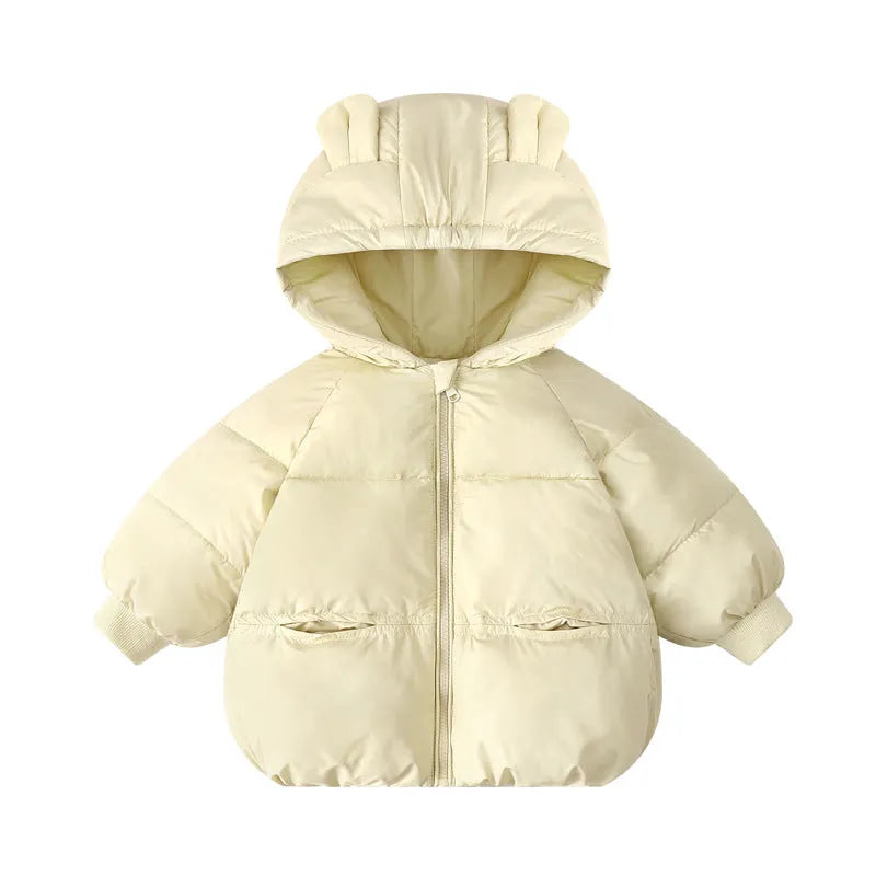 Solid colour children's wadded jacket in milky white, polyester filling, Korean style, suitable for boys and girls sizes 90-130cm