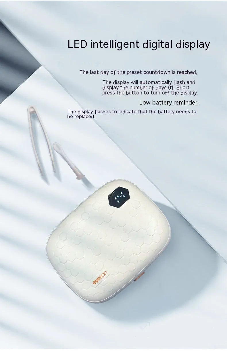 Automatic electric ultrasonic glasses cleaning machine in pearl white, showing compact 85x65x30mm size.