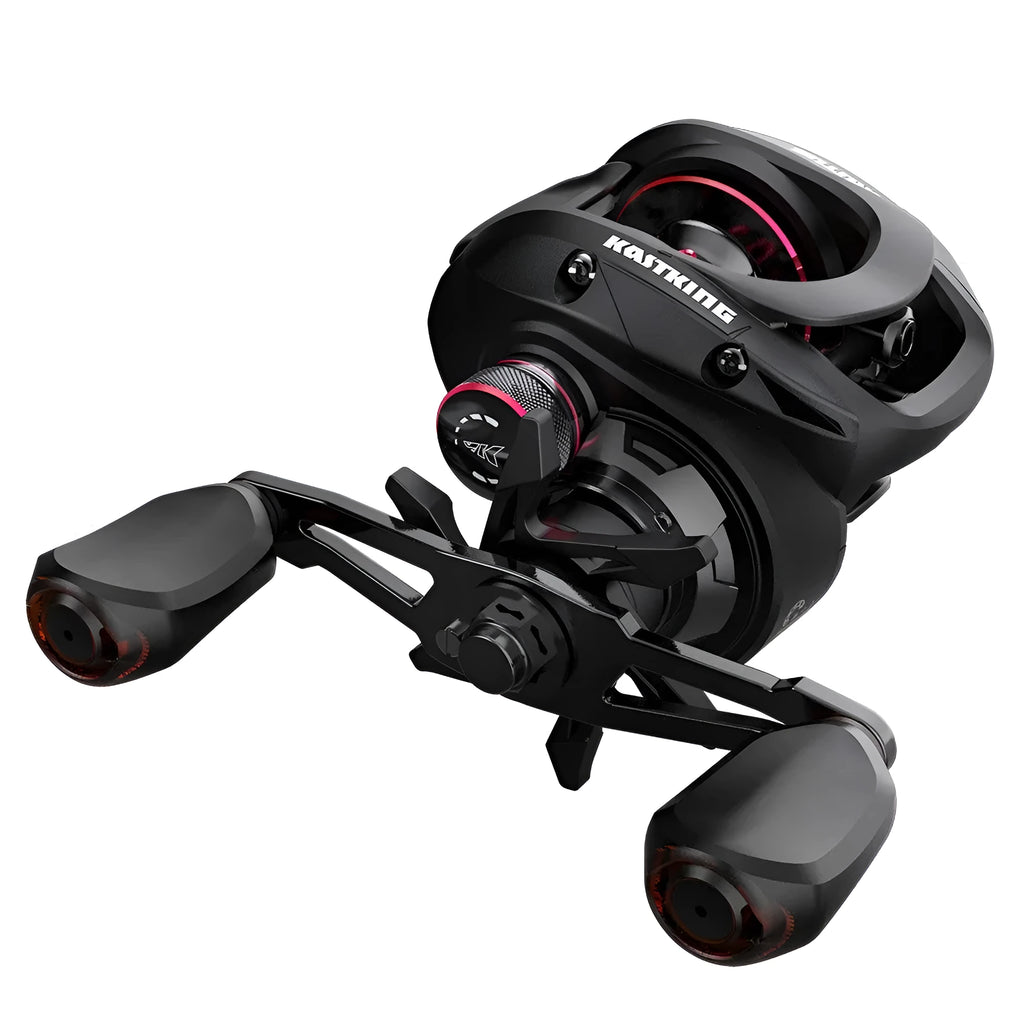 Drip wheel fishing reel with rocking wheel line system, shown in left-handed and right-handed options.