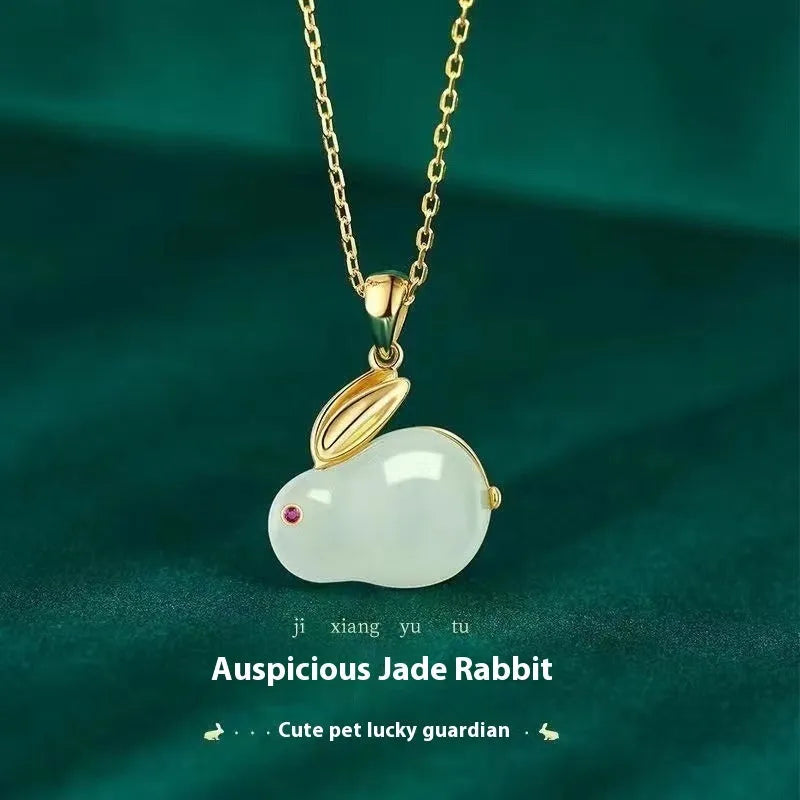 Green jade hare bracelet for women with electroplated finish and Chinese style animal design