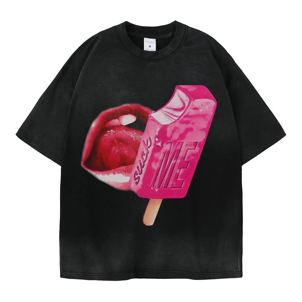 A loose-fit heavy washed short sleeve cotton T-shirt in a streetwear style, shown in a dark colour.