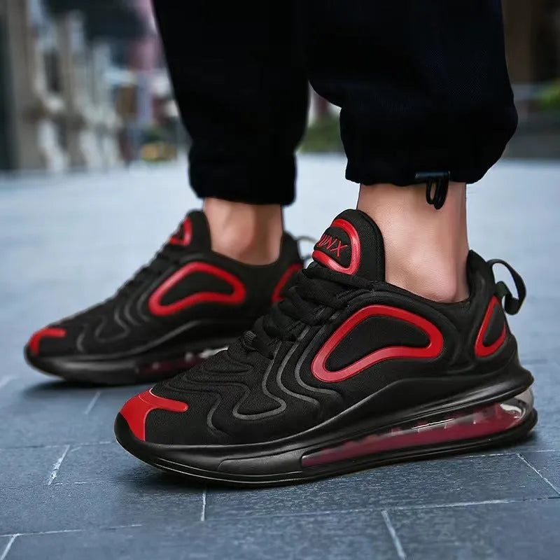 Men's black casual running shoes with lace-up front and round toe design