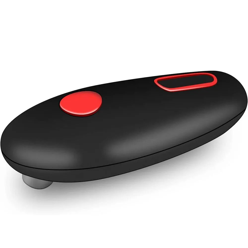 Black electric can opener with compact plastic design for hands-free opening