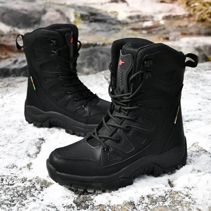 Cowhide leather hi-top hiking shoes for outdoor running, climbing and camping activities