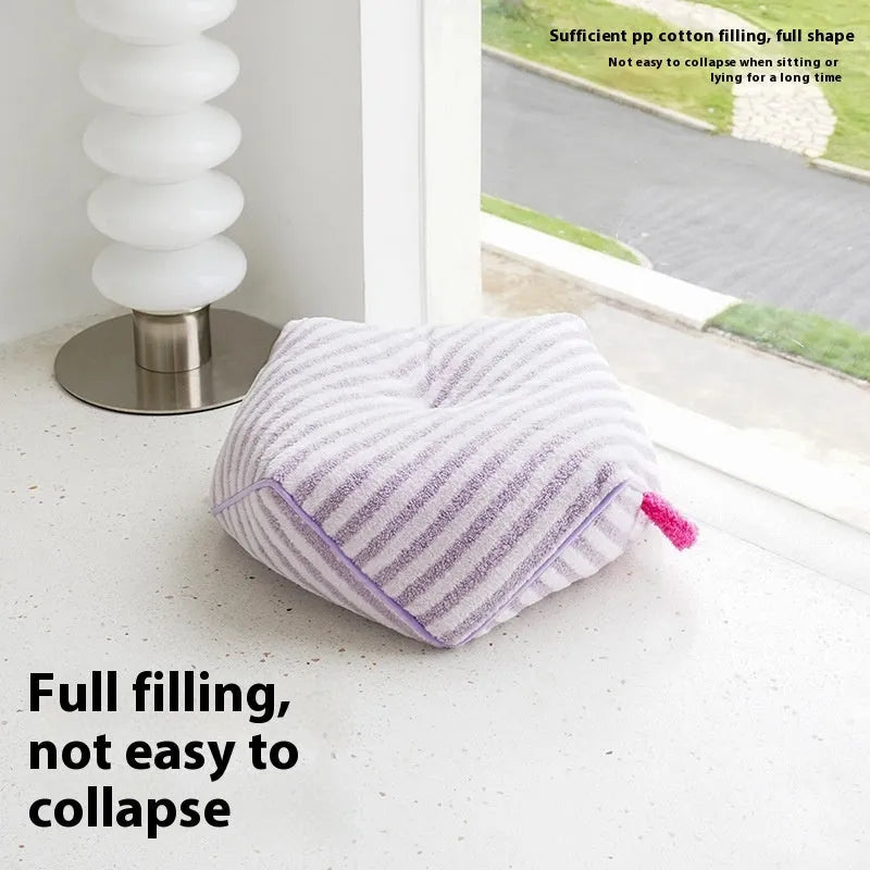 Striped soft velvet dog bed with a removable cover in orange, purple, or yellow.