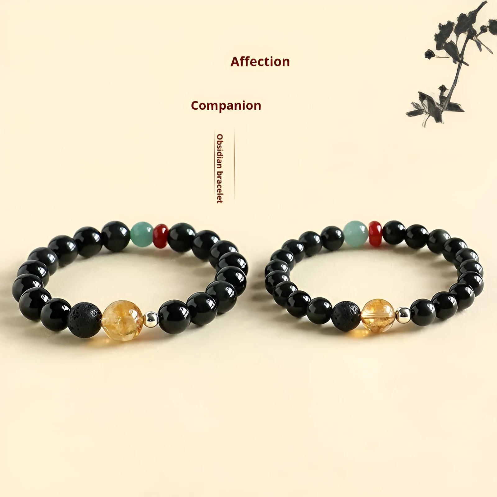 Chinese obsidian yellow tower crystal agate jade bracelet with natural stone beads