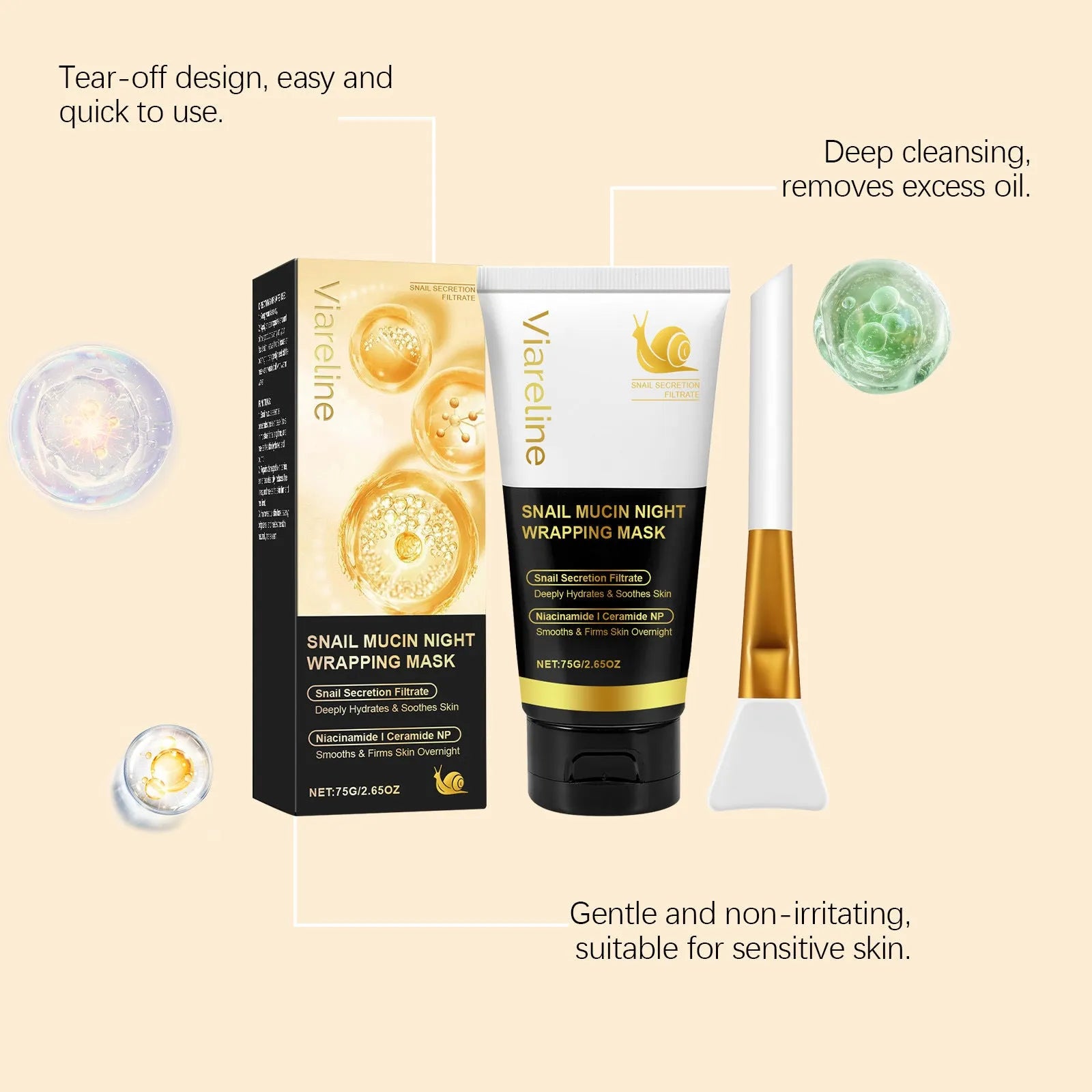 Turmeric Sleep Mask and application brush set in a jar, 4.6cm x 14.2cm.