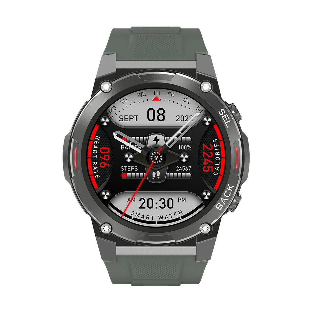 Anti-fall IP68 waterproof NFC smart watch with 143-inch AMOLED screen in black showing health metrics