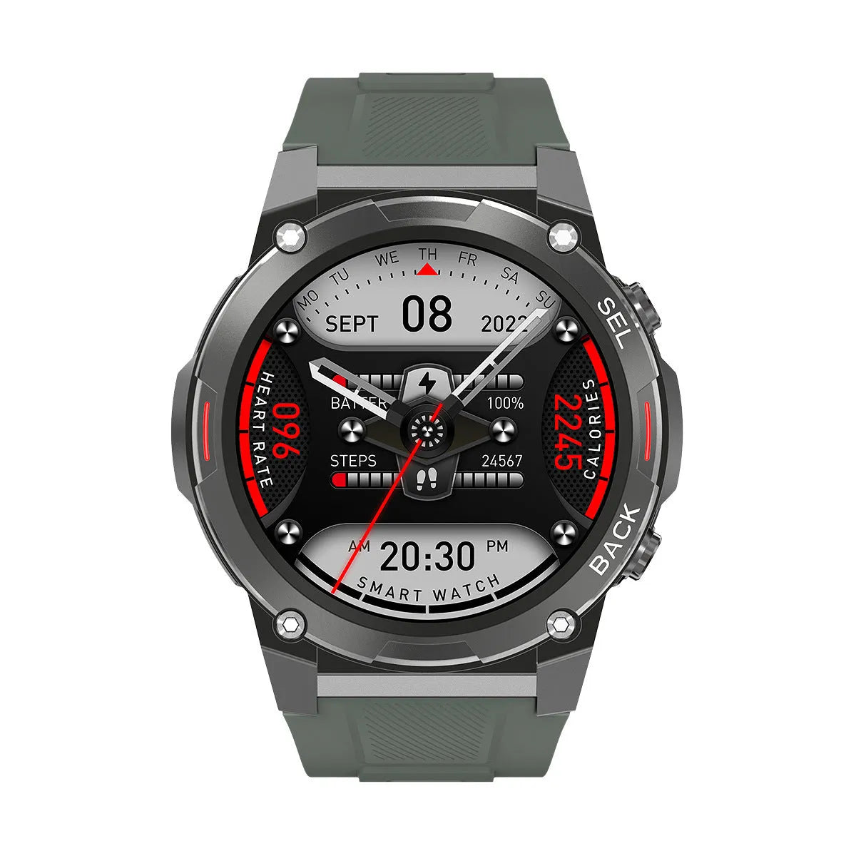 Anti-fall IP68 waterproof NFC smart watch with 143-inch AMOLED screen in black showing health metrics