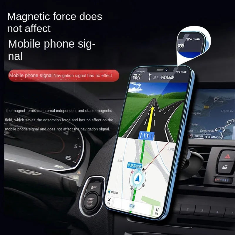 Black aluminium alloy magnetic suction car air vent mobile phone holder