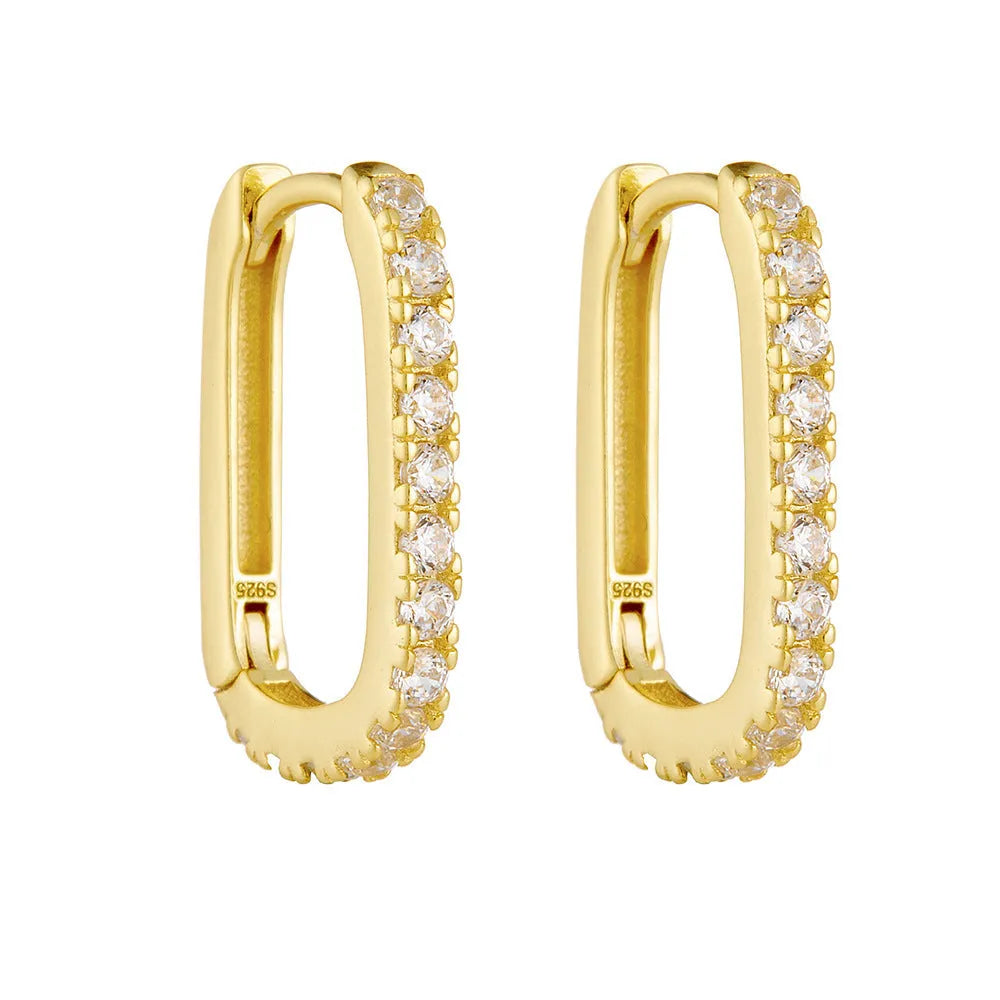 S925 sterling silver oval zircon geometric earrings in European style
