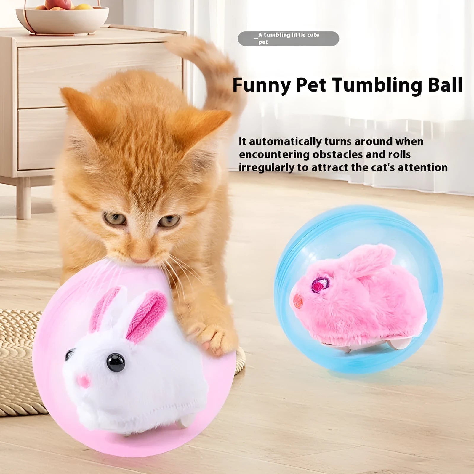 Hamster rolling ball exercise toy with transparent sphere on battery base and plush shell covers