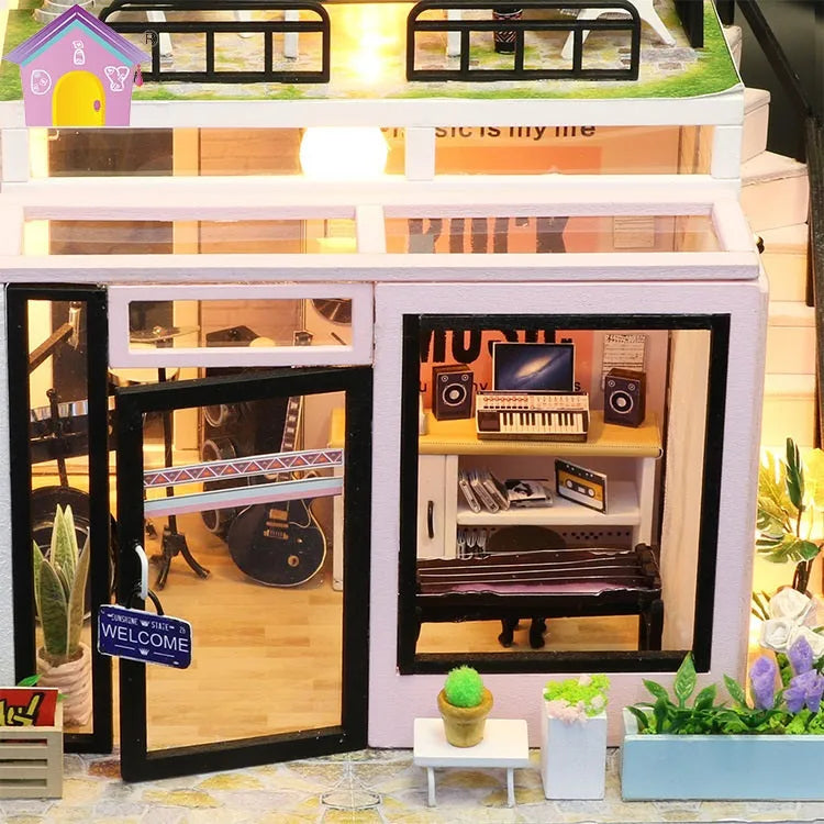 Small Time Studio handmade wooden toy cottage building model M903 English version with flash function