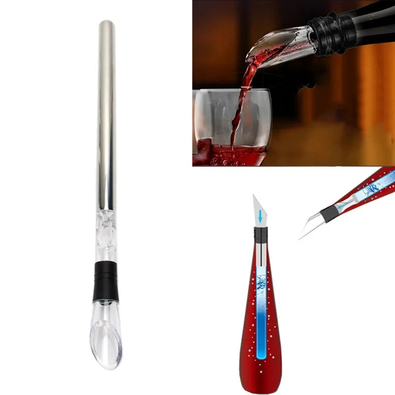 Stainless steel wine chilling rod with acrylic pourer, total length 32cm