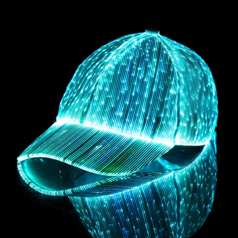Luminous baseball cap with LED light fibre fabric, free size, black or white, side view