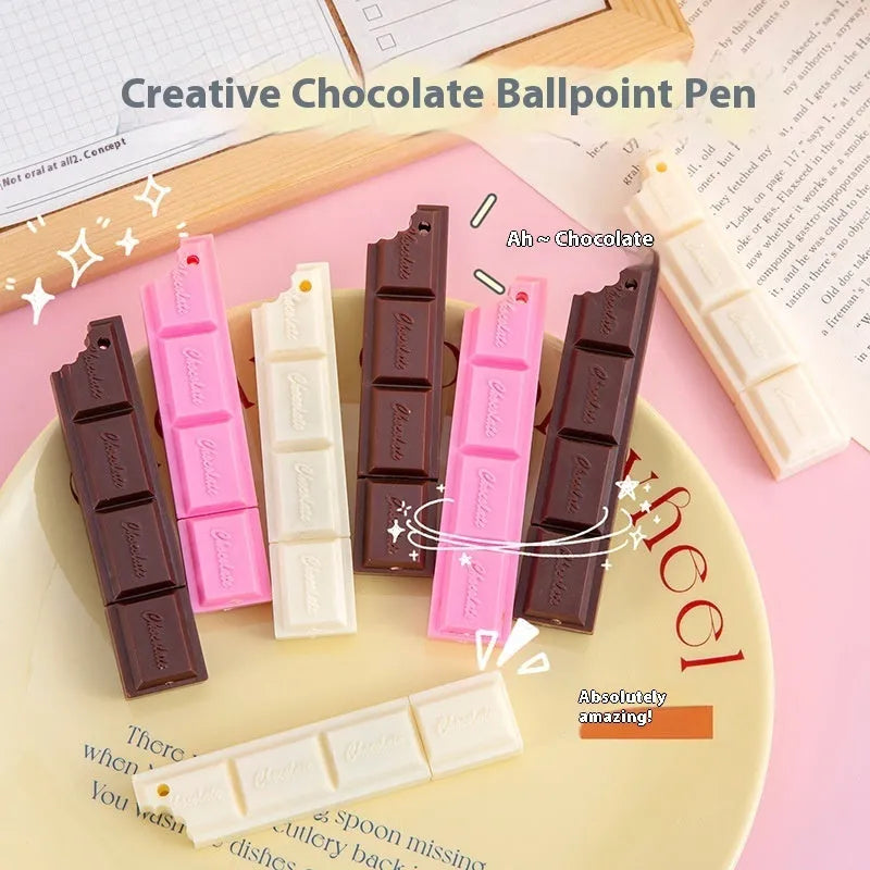 Chocolate themed ballpoint pen with 0.5mm bullet tip in plastic insert sleeve design