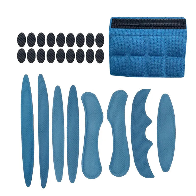 Cycling helmet sponge liner with velcro chin strap in blue, black, red, and grey colour options