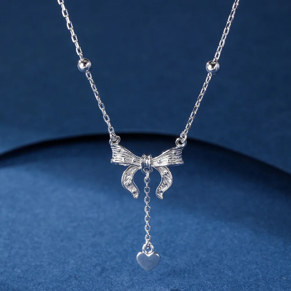 S925 silver necklace with butterfly heart pendant on O-ring chain, adjustable 40-45cm