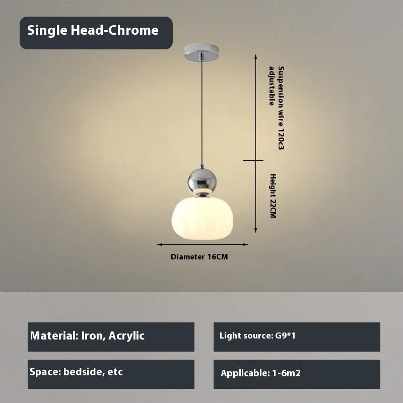 Creative pumpkin-shaped Nordic style ceiling chandelier in alloy, shown in single head and three head configurations.