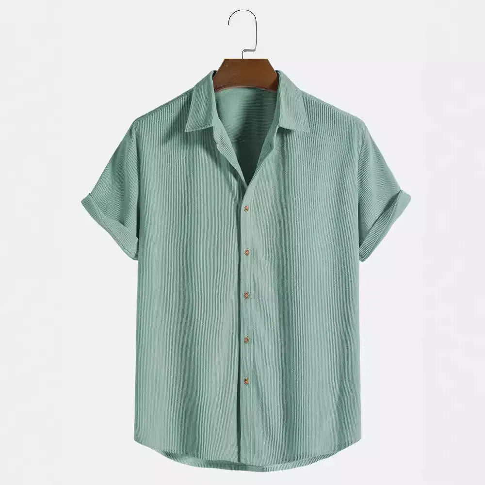 Casual short-sleeved men's cardigan shirt in polyester fabric available in multiple colours
