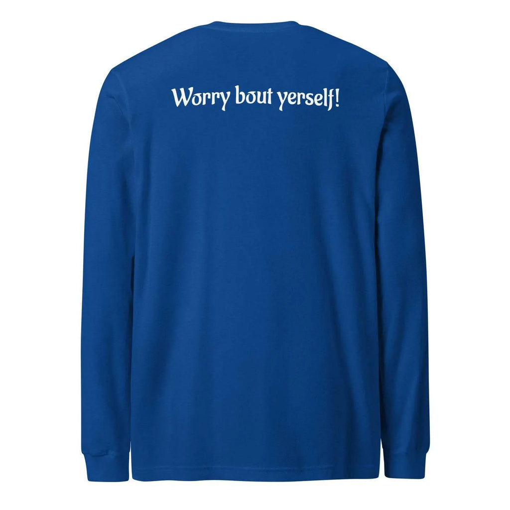 Blue men's loose round neck sweater with printed letter patterns, polyester casual pullover