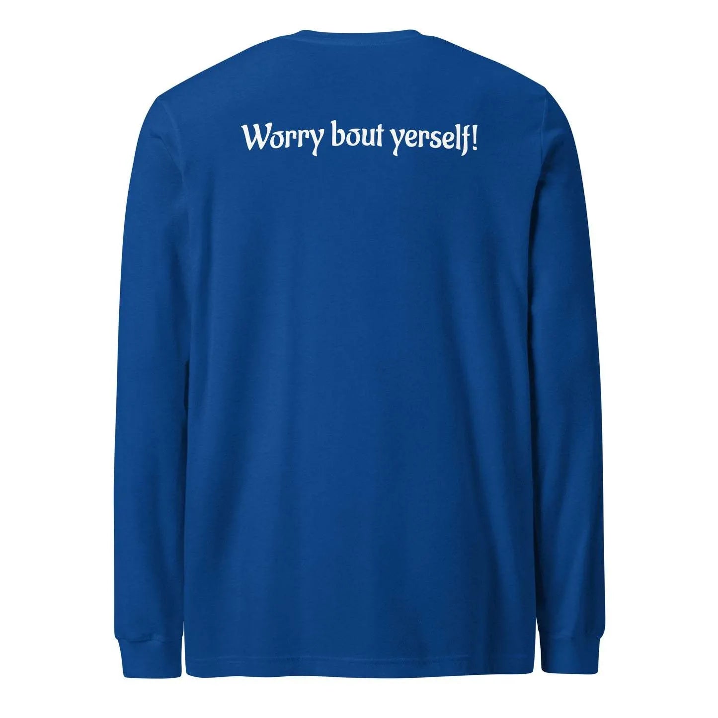 Blue men's loose round neck sweater with printed letter patterns, polyester casual pullover