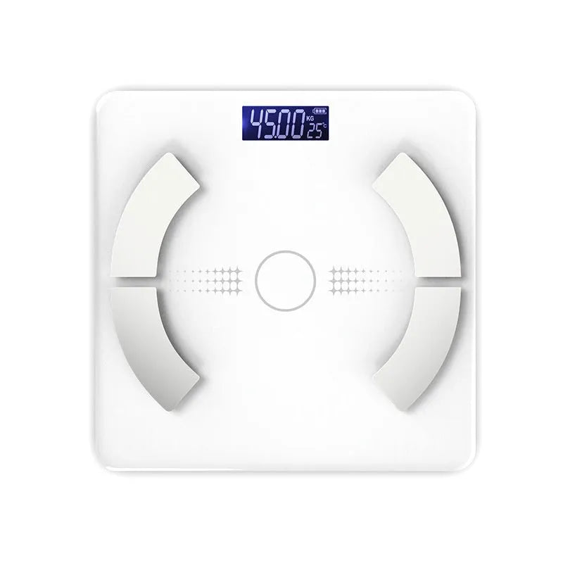 Smart Bluetooth body fat scale in white, black or pink measuring weight, fat, calories and moisture