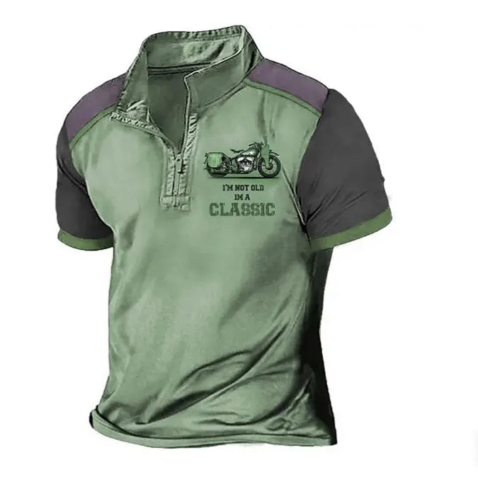 Men's loose fit golf polo shirt in solid colour with 3D printed design on bird eye cloth fabric.