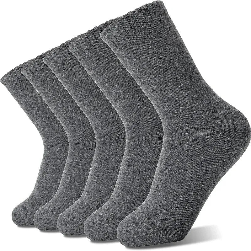 A pair of mixed colour wool and cashmere mid-calf tube socks laid flat.