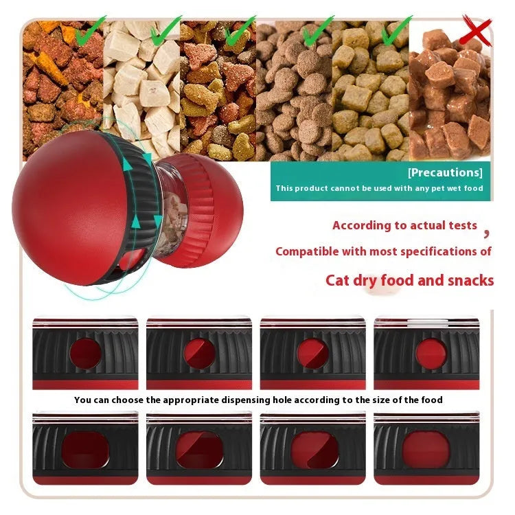 Rotating plastic cat toy with Super Ball colour, featuring a sound and treat-dropping ball.