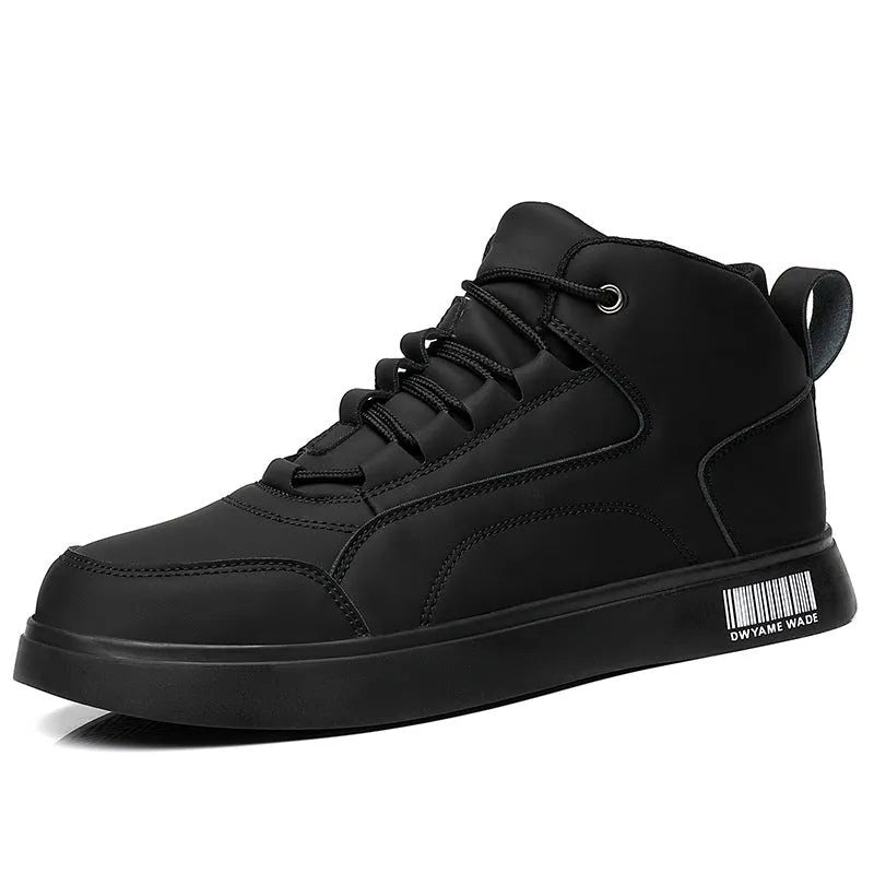 Men's white and black mid-top casual board shoes with lace-up front and rubber sole