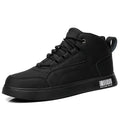 Men's white and black mid-top casual board shoes with lace-up front and rubber sole