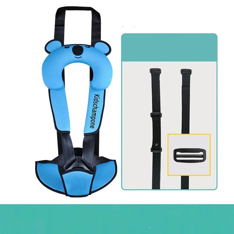 Portable child seat belt retainer in polyester for children 12-36kg, dimensions 33x22x9.5cm