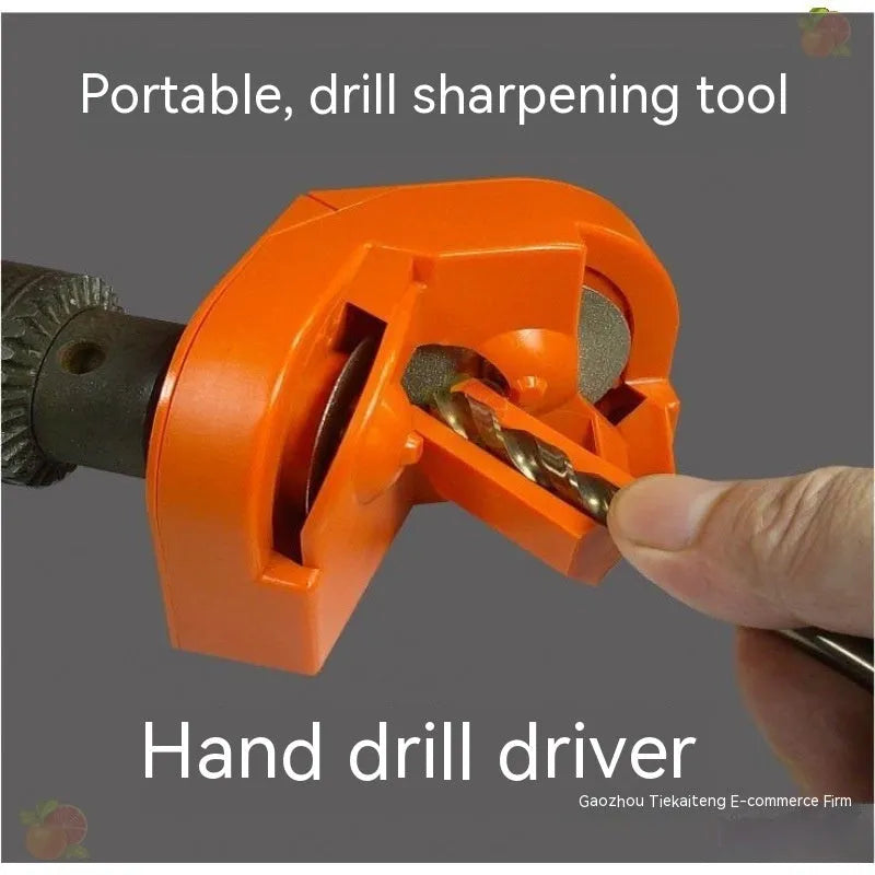 Portable universal grinding drill tool with orange sander, black sander, and replacement wheels