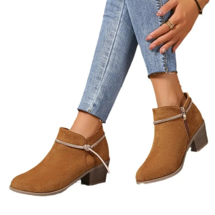 Low-cut hollow-out Martin boots for women, artificial PU leather, black colour, side view