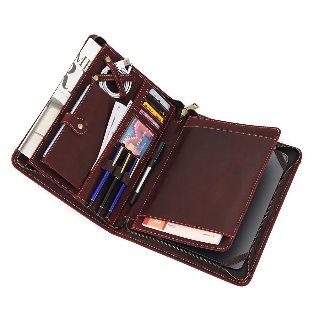 Genuine cowhide leather computer protective case in business style with multifunctional design