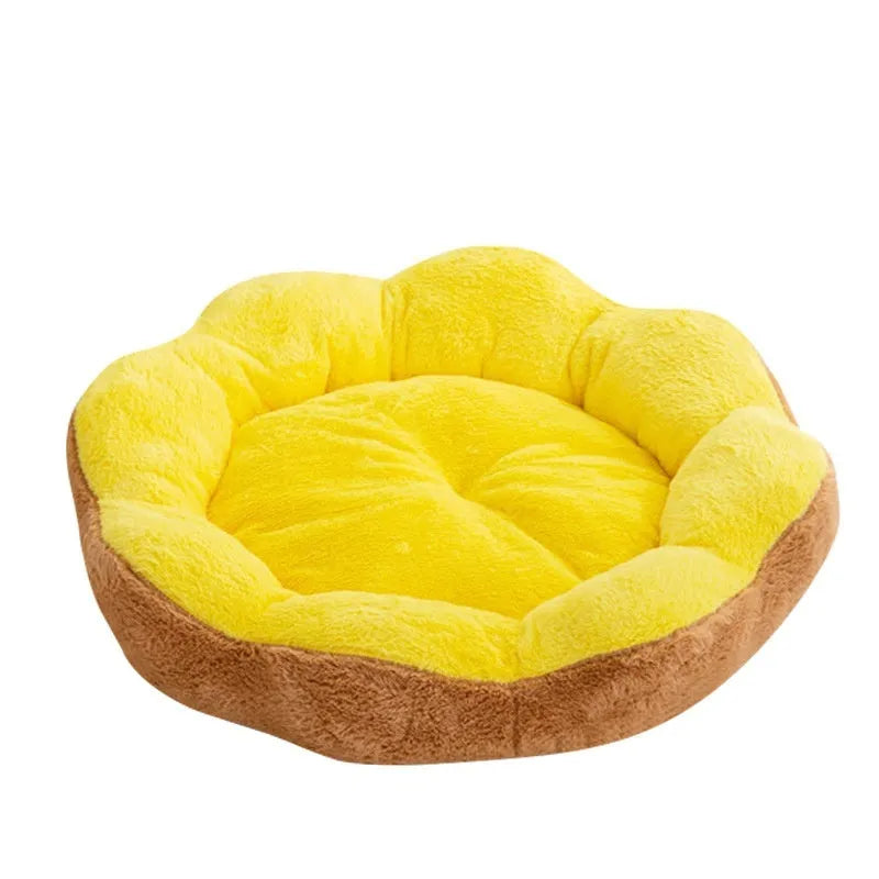 Thick rabbit plush round cat nest bed with a removable cover in a natural colour.