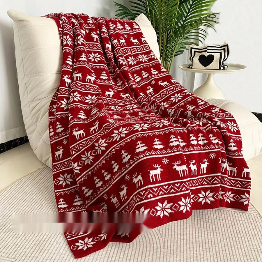 Personalised acrylic Christmas blanket with snowflake or reindeer print, shown in two sizes.