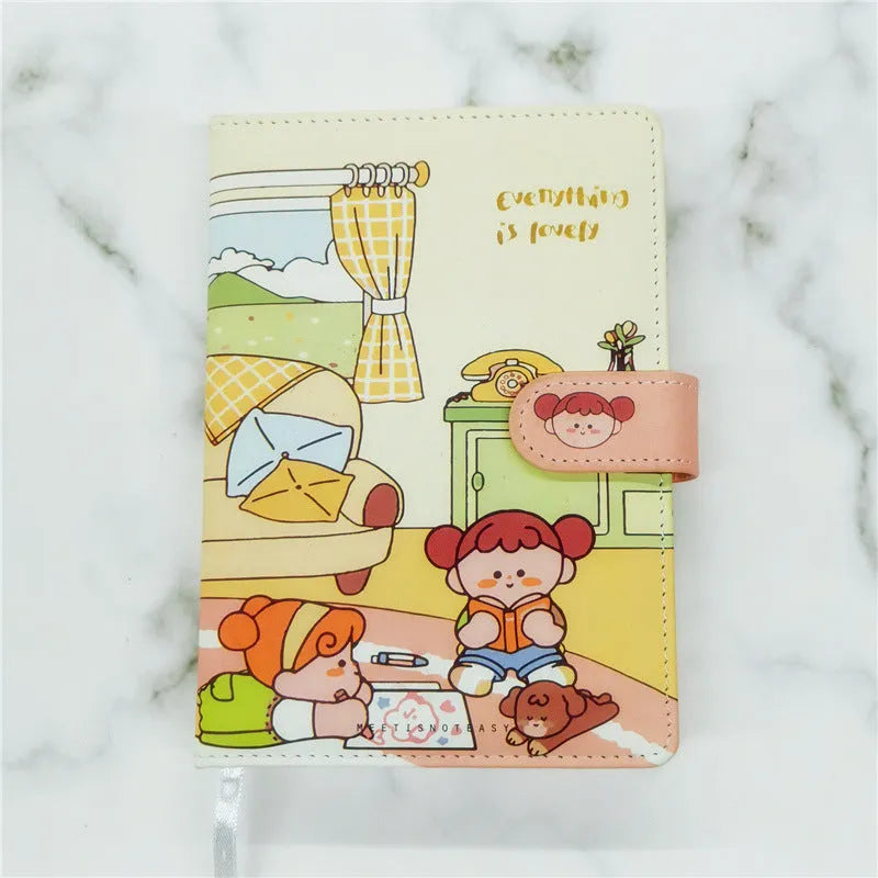 A5 PU leather hand ledger notepad with thread binding and themed cover design