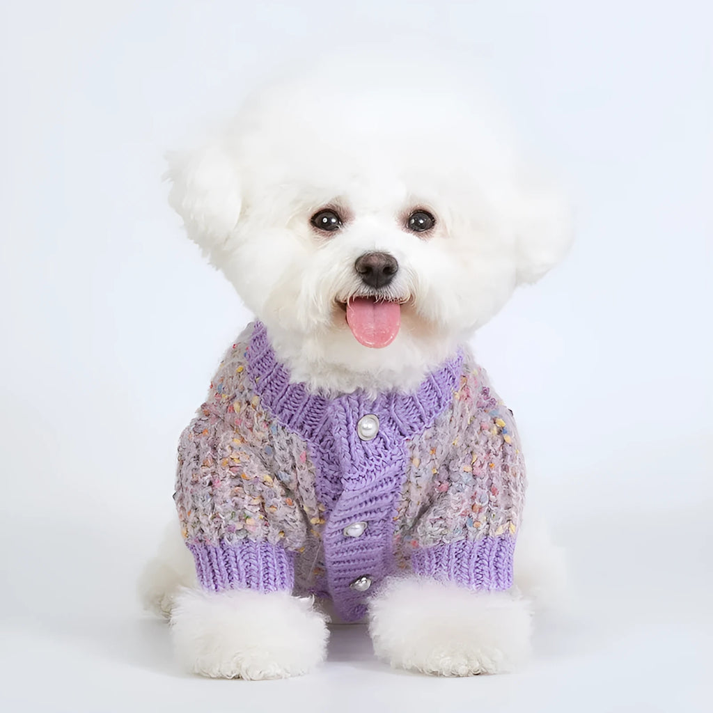 Purple dog sweater cardigan for large breed pets in soft polyester fabric
