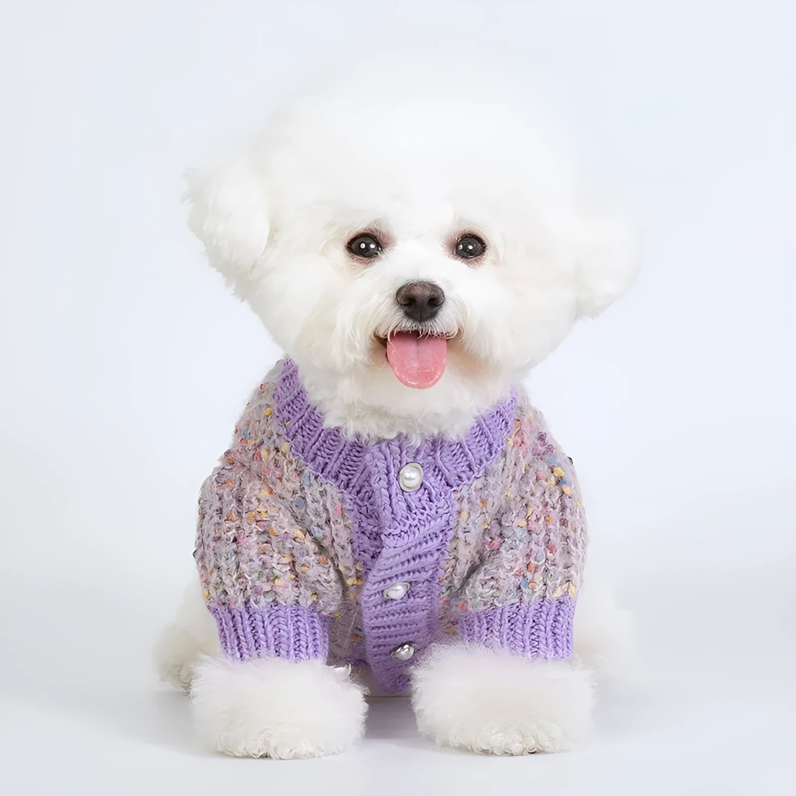 Purple dog sweater cardigan for large breed pets in soft polyester fabric