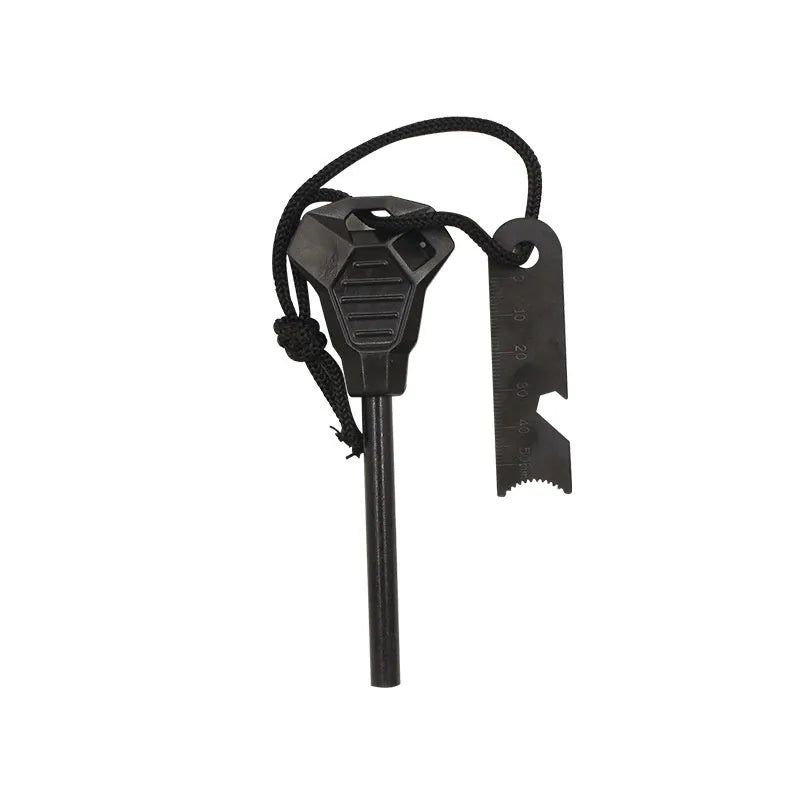 Black outdoor multifunctional flint with 13cm magnesium rod and stainless steel scraper survival tool
