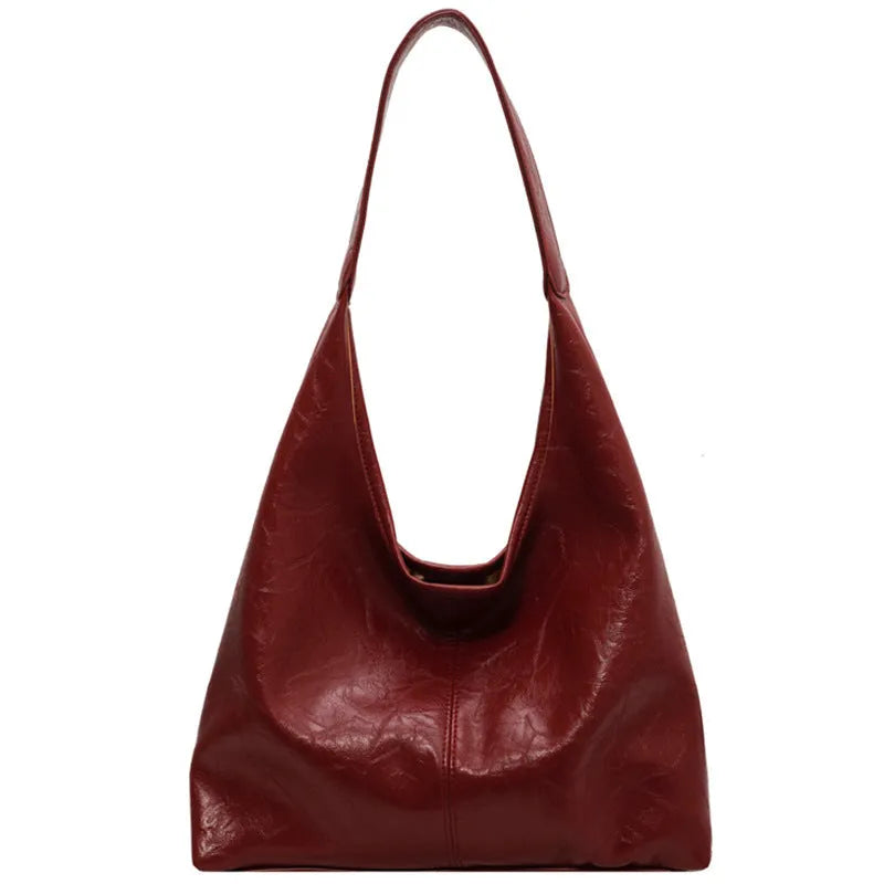 Casual soft leather shoulder bag in street trend style with large capacity and multiple colour options